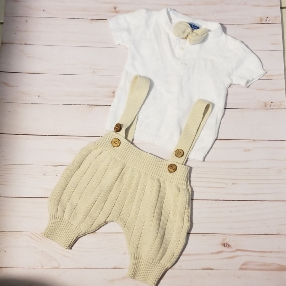 Bon Knit 2 PC sweater set beige and white